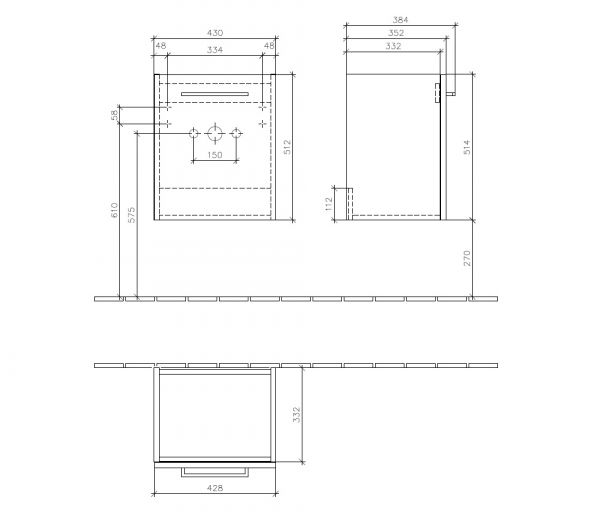 Villeroy&Boch Avento Waschtischunterschrank, 1 Tür, Türanschlag links, Breite 43cm, Tech. Beschr.