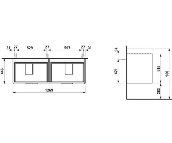 Laufen Juna Waschtischunterbau 127cm für Doppelwaschtisch Pro S H814968