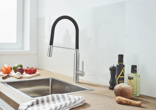 Grohe Feel Einhand-Spültischbatterie mit flexiblem Auslauf, chrom-schwarz 31489000