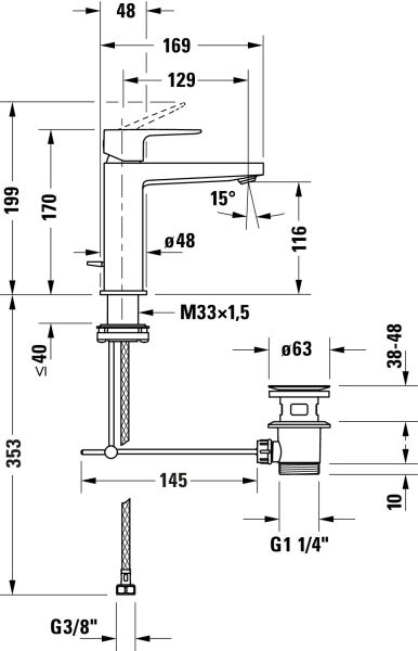 Duravit Manhattan Einhebel-Waschtischarmatur M FreshStart mit Ablaufgarnitur, chrom MH1021001010