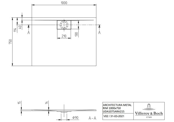 Villeroy&Boch Architectura MetalRim Duschwanne, 100x75cm UDA1075ARA215V-01