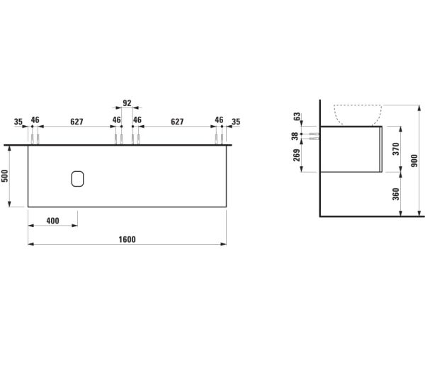 Laufen IL BAGNO ALESSI One Schubladenelement 1600, Ausschnitt links, zu Waschtisch H818974