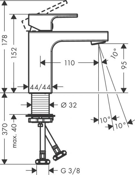 Hansgrohe Vernis Shape Waschtischarmatur 100 chrom 71569000 Zeichnung