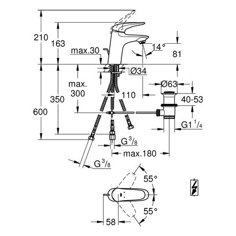 Grohe Eurostyle Einhand-Waschtischbatterie, S-Size, Niederdruck, geschlossener Hebelgriff, chrom