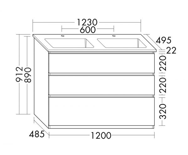 Burgbad Lin20 Keramik-Doppelwaschtisch mit Waschtischunterschrank, bodenstehend 123x49,5cm SGHM123