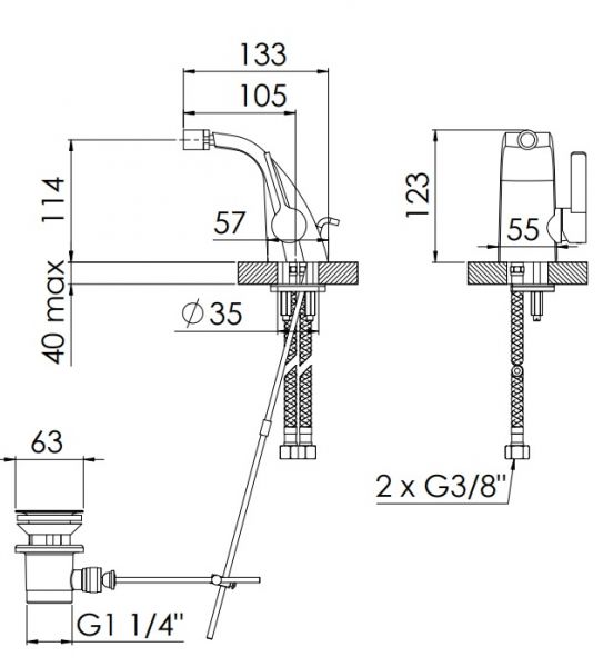 Steinberg Serie 230 Bidet-Einhebelmischer mit Ablaufgarnitur, chrom