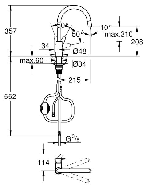 Grohe Start Curve Einhand-Spültischbatterie mit herausziehbarer Laminarbrause, chrom 3056200014