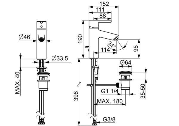 Hansa Hansavantis XL Waschtischarmatur mit Ablaufgarnitur, Pinhebel, chrom