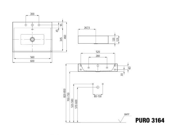 Kaldewei Puro Wand-Waschtisch 60x46cm, Mod. 3164