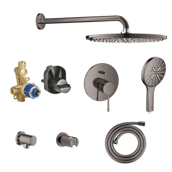 Grohe Essence Duschsystem Unterputz mit Rainshower Cosmopolitan 310, hard graphite glänzend
