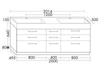 Burgbad Crono Mineralguss-Doppelwaschtisch 201,4x87x50cm mit Unterschrank, 9 Auszüge, bodenstehend SEVC201F1786C0001G0141