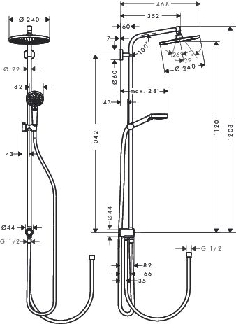 Hansgrohe Crometta S 240 1jet Showerpipe Reno EcoSmart, chrom