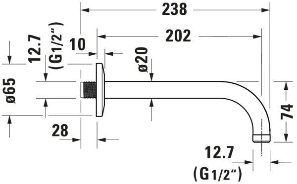 Duravit Brausearm 21cm, rund, chrom