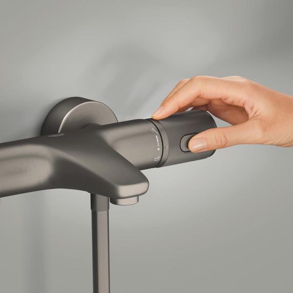 Grohe Precision Feel Thermostat-Wannenbatterie mit ProGrip Rändelstruktur, hard graphite gebürstet 34788AL0 