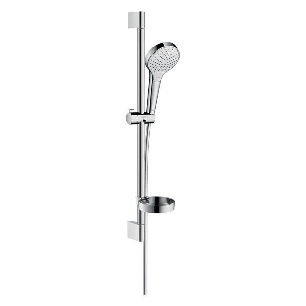 hansgrohe Croma Select S Brauseset 110 Vario 3jet mit Brausestange 65cm, Seifenschale, weiß/chrom 28170400