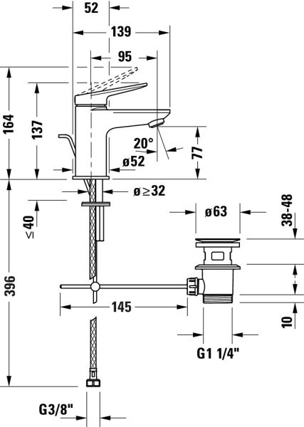 Duravit Wave Einhebel-Waschtischarmatur S mit Zugstangen-Ablaufgarnitur, schwarz matt WA1010001046