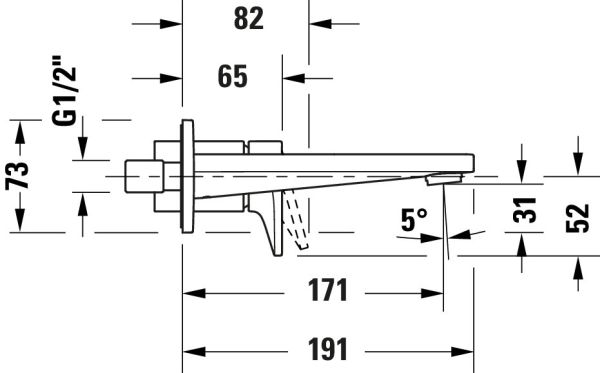Duravit Tulum Einhebel-Waschtischmischer Unterputz, chrom, TU1070004010, techn. Zeichnung