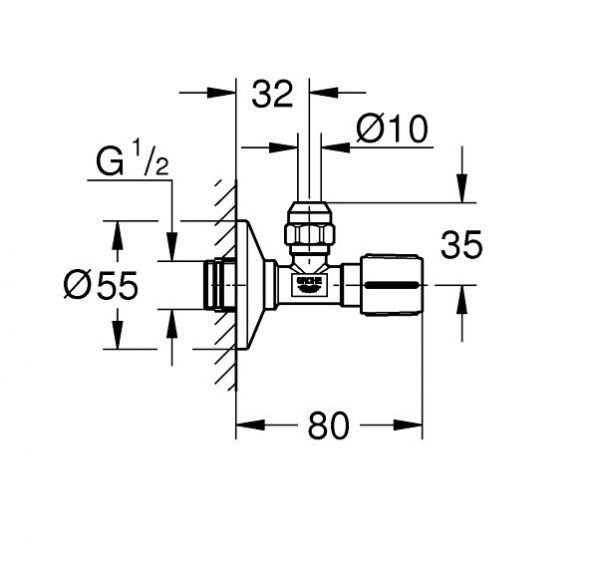 Grohe Eckventil, 1/2" selbstdichtendes Anschlussgewinde