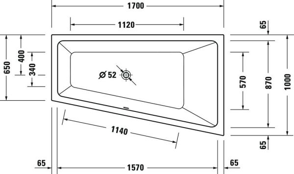 Duravit No.1 Trapez-Badewanne 170x100cm, Rückenschräge rechts, weiß