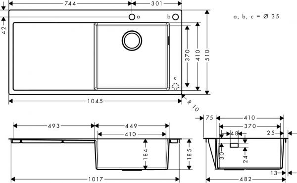 Hansgrohe S71 S717-F450 Einbauspüle 450 mit Abtropffläche links, edelstahl