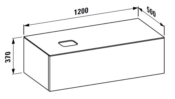 Laufen IL BAGNO ALESSI ONE Schubladenelement 1200, Ausschnitt links, Top Marrone Naturale, techn. Zeichnung