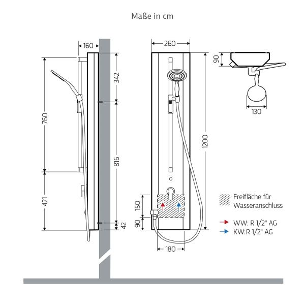 WimTec PROOF P4 HB HyPlus manuelles Duschpaneel 9V Batteriebetrieb, weiß