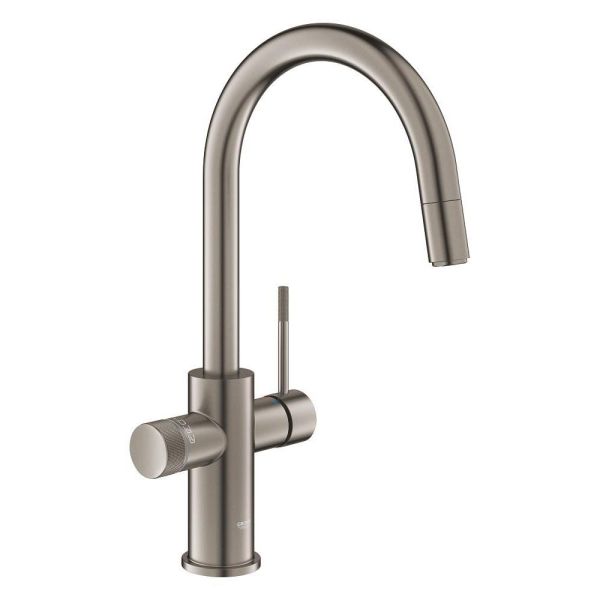 Grohe Blue 2.0 5-in-1-Armatur, C-Auslauf, ausziehbar, hard graphite gebürstet 104424AL01