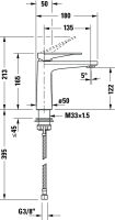 Vorschau: Duravit Tulum Einhebel-Waschtischmischer Fresh-Start ohne Zugstangen-Ablaufgarnitur, schwarz, TU1021002046, techn. Zeichnung