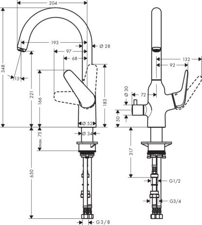 Hansgrohe Focus M42 Einhebel Küchenmischer mit Geräteabsperrventil, chrom