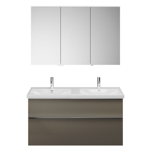 Burgbad Eqio Badmöbel-Set 123cm, Spiegelschrank, Doppelwaschtisch und Unterschrank
