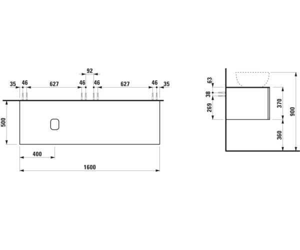 Laufen IL BAGNO ALESSI One Schubladenelement 1600, Ausschnitt links, zu WT H818974