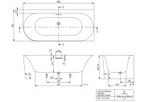 Vorschau: Villeroy&Boch Loop&Friends Oval Duo Vorwand-Badewanne, rechte Ausführung, 180x80cm technische Zeichnung