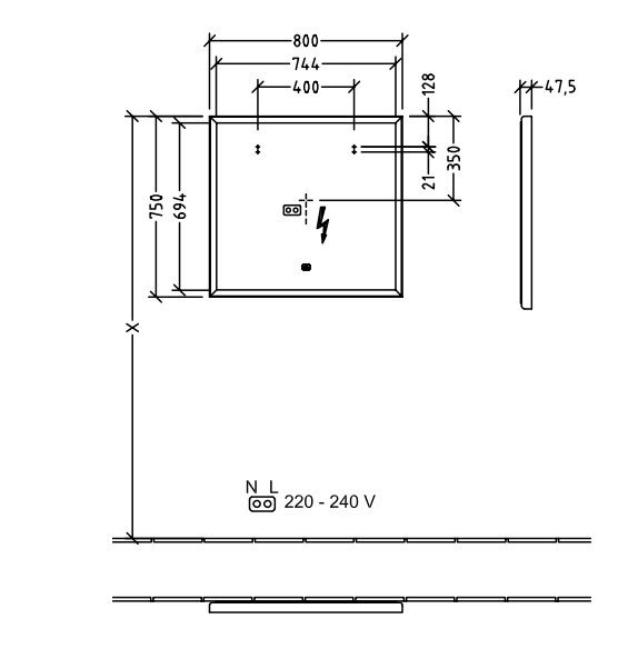 Villeroy&Boch Subway 3.0 LED-Spiegel, mit Sensordimmer, 80x75cm, weiß matt A4638000_1