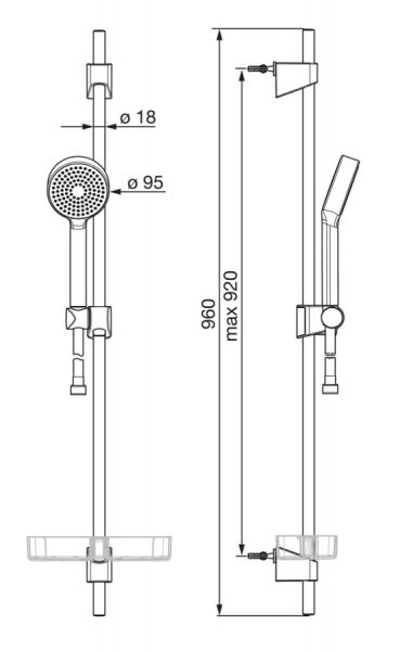 Hansa Hansabasicjet Wandstangen-Set 92cm, 1-strahlig, chrom