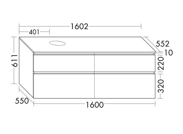 Burgbad Lin20 Waschtischunterschrank 160x55cm mit Konsolenplatte, 4 Auszüge, wandhängend SGRA160LF5351