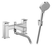 Vorschau: Hansgrohe Vernis Shape 2-Loch Wannenrandmischer Fertigset mit Umstellventil und Handbrause, chrom 71462000