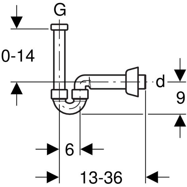 Geberit Rohrbogensiphon für Waschbecken und Bidet, Abgang horizontal Ø32mm