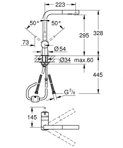 Grohe Minta Wasserhahn, herausziehbare Spülbrause, 2 Strahlarten, L-Auslauf