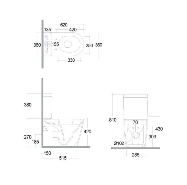 Kludi RESA R Spiralflush-Stand-WC 62cm für Spülkasten, Abgang variabel, weiß