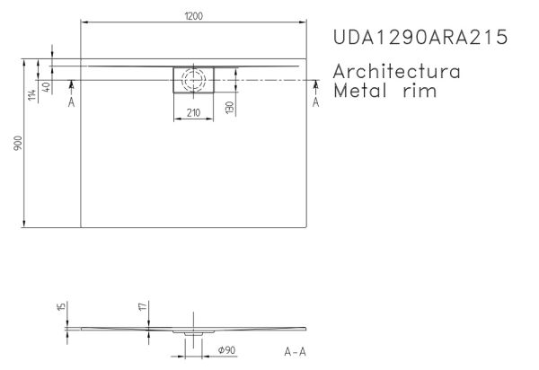Villeroy&Boch Architectura MetalRim Duschwanne inkl. Antirutsch (VILBOGRIP),120x90cm, weiß UDA1290ARA215GV-01