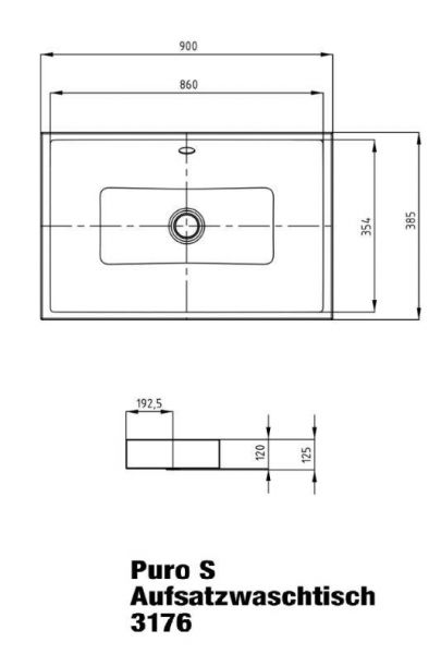 Kaldewei Puro Aufsatzwaschtisch, ohne Hahnloch 90x38,5x12cm, Perl-Effekt Mod.3176