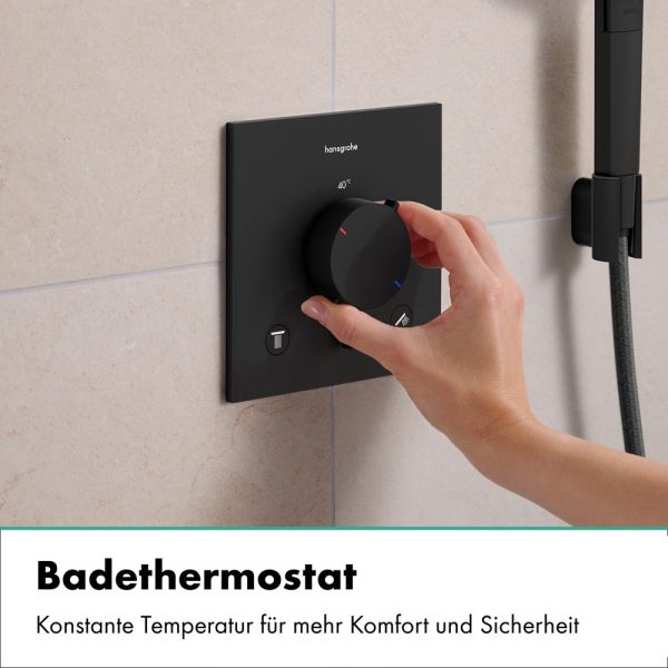 hansgrohe Ecostat Comfort E Thermostat 2 Funktionen mit Sicherungskombination, schwarz matt