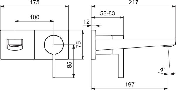 Hansa Hansaloft Waschtisch-Einhand-Wandbatterie Fertigmontageset, Ausladung 197mm, chrom