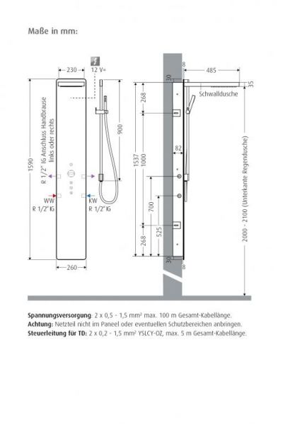 WimTec OCEAN P11 Elektronisches Duschpaneel zum Wandeinbau, Glas schwarz