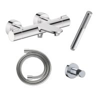 Duravit Wave Aufputz Wannenthermostat-Set inkl. Handbrause, Schlauch & Halter, chrom