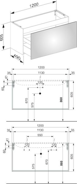 Keuco X-Line Waschtischunterbau mit Frontauszug, 120x60,5x49cm 33182180000