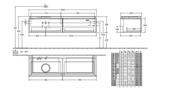 Villeroy&Boch Legato Waschtischunterschrank 160x50cm für Aufsatzwaschtisch, 1 Auszug glossy white B59500DH