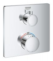 Vorschau: Grohe Grohtherm Thermostat-Wannenbatterie mit integrierter 2-Wege-Umstellung, Rosette eckig, chrom