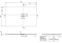 Vorschau: Villeroy&Boch Squaro Infinity Quaryl®-Duschwanne, Eckeinbau rechts gegen Wand, 160x100cm, technische Zeichnung