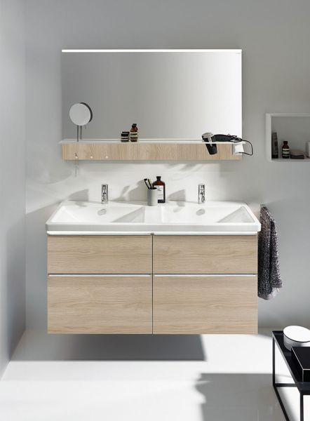 Burgbad Eqio Keramik-Doppelwaschtisch 123cm mit Unterschrank, LED, 4 Auszüge